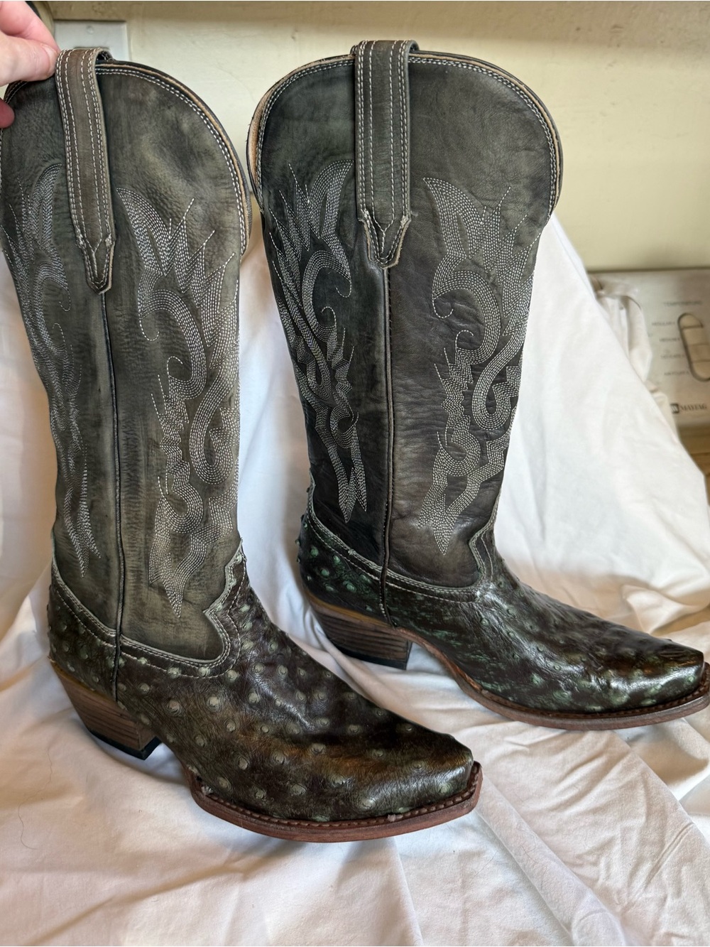 Freebird woodland green ostrich Distressed Leather Cowboy Boots